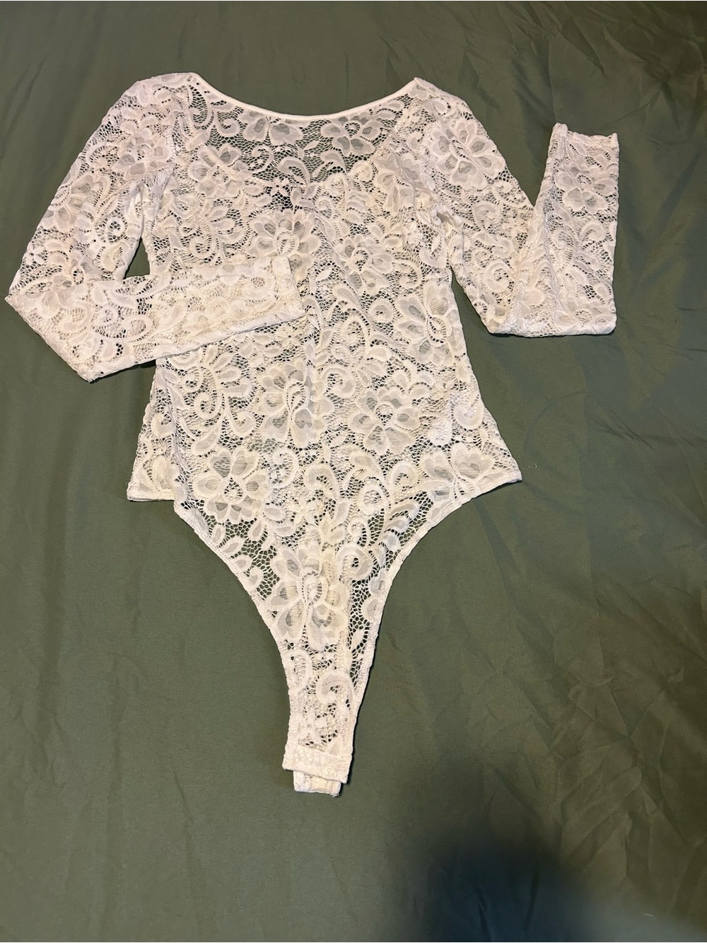 Donna Karan White Lace Long-Sleeve Bodysuit